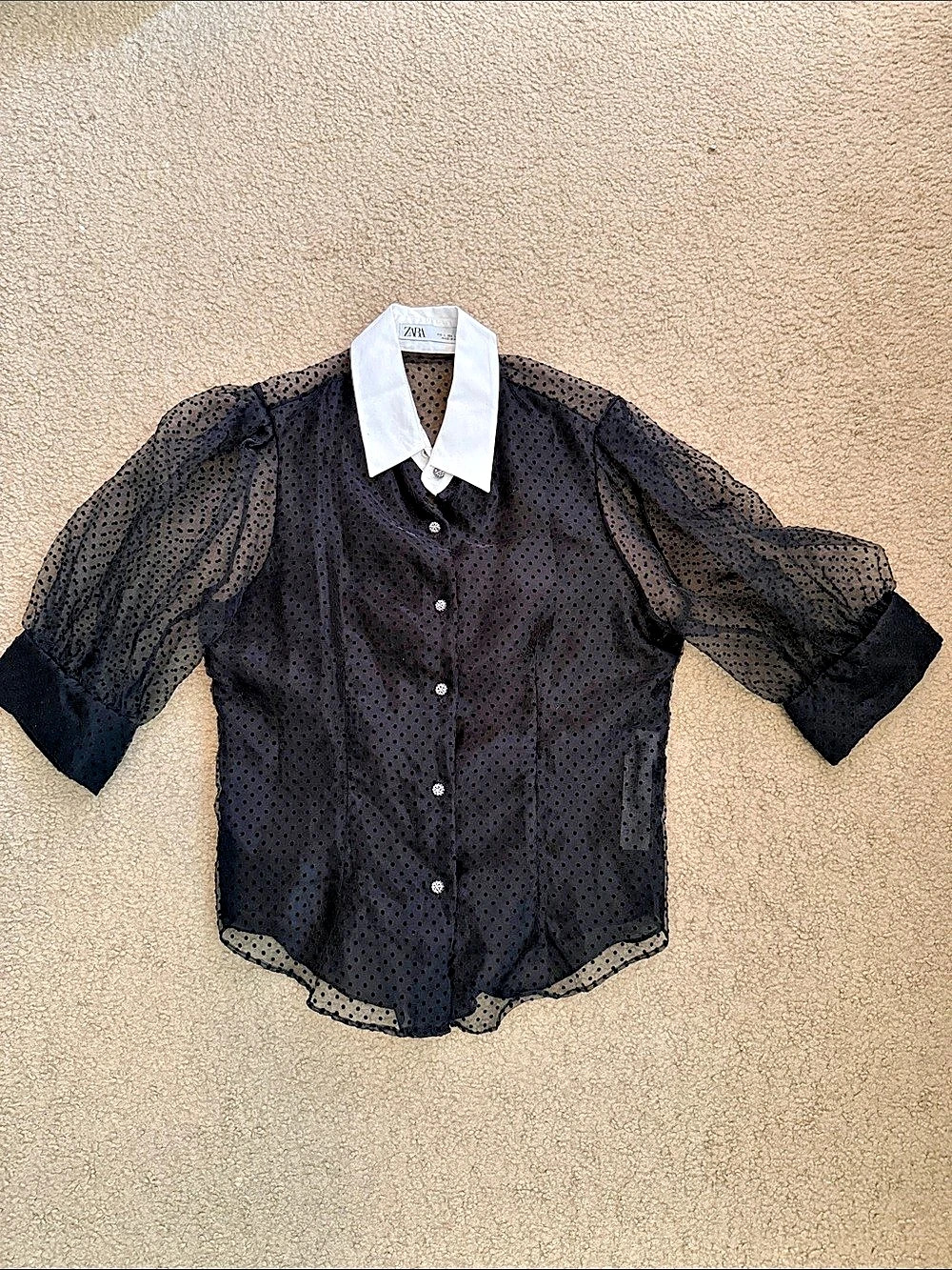 Zara Polka Dot Blouse in Black & White Size Large Like New wore once